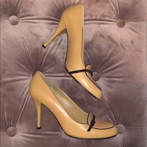Stuart Weitzman Tan Loafer Heels Pumps Black Shoes